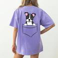 Boston Terrier In The Pocket Cute Pocket Boston Terrier Women's Comfort Colors T-Shirt Back Print Violet