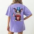 Boston Terrier Puppy Dog Holds His American Flag 4th Of July Women's Comfort Colors T-Shirt Back Print Violet
