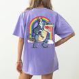 Boston Terrier Riding Dinosaur T-Rex Boys Kids Rainbow Women's Comfort Colors T-Shirt Back Print Violet