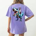 Boston Terrier Riding T-Rex Dinosaur Dog Lover Women's Comfort Colors T-Shirt Back Print Violet