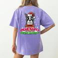 Boston Terrier Santa Claus Christmas Dog Women's Comfort Colors T-Shirt Back Print Violet