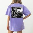 Boston Terrier Graphic Selfie With UFOs Weird Aliens Women's Comfort Colors T-Shirt Back Print Violet