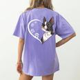 Boston Terrier Shirts For Women Girls Kids Heart Cute Women's Comfort Colors T-Shirt Back Print Violet