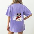 Boston Terrier In The Snow Merry Christmas Winter Women's Comfort Colors T-Shirt Back Print Violet