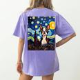 Boston Terrier Starry Night Van Gogh Art Women's Comfort Colors T-Shirt Back Print Violet