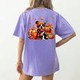 Boston Terrier Thanksgiving Leopard Pumpkins Fall Leaves Women's Comfort Colors T-Shirt Back Print Violet