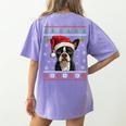 Boston Terrier Ugly Christmas Sweater Xmas For Adults Kids Women's Comfort Colors T-Shirt Back Print Violet