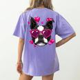 Boston Terrier Valentines Day Shirt Heart Dog Lover Women's Comfort Colors T-Shirt Back Print Violet