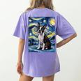 Boston Terrier Van Gogh Starry Night Women's Comfort Colors T-Shirt Back Print Violet