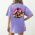 Boston Terrier Wearing A Cowboy Hat On T-Rex Women's Comfort Colors T-Shirt Back Print Violet