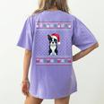 Boston Terrier Wearing Santa Hat Ugly Xmas Dog Lovers Women's Comfort Colors T-Shirt Back Print Violet