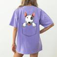 Bull Terrier Pocket Bull Terrier Peeking Out Pocket Women's Comfort Colors T-Shirt Back Print Violet