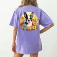 Cute Boston Terrier Spring Flower Garden Colorful Puppy Dog Women's Comfort Colors T-Shirt Back Print Violet