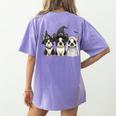 Cute Halloween Boston Terrier Dogs Witch Hat Ghost Dog For Men Women Kids Women's Comfort Colors T-Shirt Back Print Violet