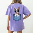 Cute Pocket Boston Terrier Lover Dog Mom Women's Comfort Colors T-Shirt Back Print Violet