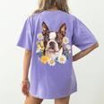 Floral Boston Terrier Women's Comfort Colors T-Shirt Back Print Violet