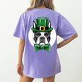 Green Boston Terrier Shamrock St Patricks Day Boston Terrier Women's Comfort Colors T-Shirt Back Print Violet