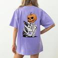 Halloween Skeleton Boston Terrier Women's Comfort Colors T-Shirt Back Print Violet