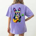 Hawaiian Boston Terrier & Pineapple Ukulele Summer Vacation Women's Comfort Colors T-Shirt Back Print Violet