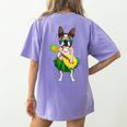 Hawaiian Boston Terrier Dog Pineapple Ukulele Summer For Men Women Girls Kids Women's Comfort Colors T-Shirt Back Print Violet