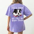 Just a Woman Who Loves Her Boston Terrier Cute Dog Mom Women's Comfort Colors T-Shirt Back Print Violet