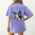 Love Is Boston Terrier Bostie Women's Comfort Colors T-Shirt Back Print Violet