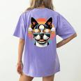 Retro Sunset Sunglasses Boston Terrier Boston Bull Bostie Women's Comfort Colors T-Shirt Back Print Violet