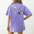 Skeleton Chasing Dog Boston Terrier Halloween Pet Lover Women's Comfort Colors T-Shirt Back Print Violet
