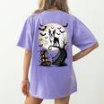 Spooky Halloween Moon Boston Terrier Boston Bull Bostie Women's Comfort Colors T-Shirt Back Print Violet