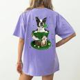 St Patrick's Day Leprechaun Boston Terrier Dog Shamrock For Men Women Kids Women's Comfort Colors T-Shirt Back Print Violet