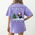Ugly Christmas Tree Lights Xmas Santa Riding Boston Terrier Women's Comfort Colors T-Shirt Back Print Violet