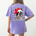 Ugly Xmas Sweater Santa Boston Terrier Dog Christmas For Men Women Kids Women's Comfort Colors T-Shirt Back Print Violet