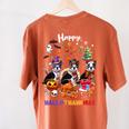 Boston Terrier Dog Christmas Happy Hallothankmas Halloween For Men Women Kids Women's Comfort Colors T-Shirt Back Print Yam