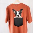 Boston Terrier Dog Puppy Dog In Pocket Cute Pet Lover Women's Comfort Colors T-Shirt Back Print Yam