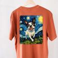 Boston Terrier Dog Starry Night Painting Women's Comfort Colors T-Shirt Back Print Yam
