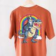 Boston Terrier Riding Dinosaur T-Rex Boys Kids Rainbow Women's Comfort Colors T-Shirt Back Print Yam