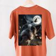 Boston Terrier Selfie Full Moon Flying Witch Halloween Dog Women's Comfort Colors T-Shirt Back Print Yam