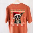 Boston Terrier Ugly Christmas Sweater Xmas For Adults Kids Women's Comfort Colors T-Shirt Back Print Yam