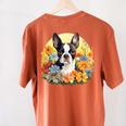 Cute Boston Terrier Spring Flower Garden Colorful Puppy Dog Women's Comfort Colors T-Shirt Back Print Yam