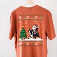 Ugly Christmas Tree Lights Xmas Santa Riding Boston Terrier Women's Comfort Colors T-Shirt Back Print Yam