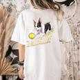 Ballaholic Boston Terrier Dog Chasing Bostie Ball Women's Comfort Colors T-Shirt Back Print Ivory