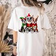 Boston Terrier Christmas Dogs Santa Reindeer Elf Women's Comfort Colors T-Shirt Back Print Ivory