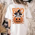 Boston Terrier Costume On Pumpkin Halloween Boston Terrier Women's Comfort Colors T-Shirt Back Print Ivory