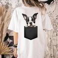 Boston Terrier Dog Puppy Dog In Pocket Cute Pet Lover Women's Comfort Colors T-Shirt Back Print Ivory
