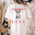 Boston Terrier Dog Santa Hat Men Kids Ugly Christmas Light Women's Comfort Colors T-Shirt Back Print Ivory