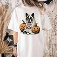 Boston Terrier Ghost Boo Halloween Costume Spooky Season Women's Comfort Colors T-Shirt Back Print Ivory