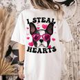 Boston Terrier Heart Glasses Girls Bostie Valentines Day Women's Comfort Colors T-Shirt Back Print Ivory