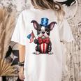 Boston Terrier Puppy Dog Holds His American Flag 4th Of July Women's Comfort Colors T-Shirt Back Print Ivory