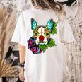 Boston Terrier In Red Day Of The Dead Sugar Skull Dog Women's Comfort Colors T-Shirt Back Print Ivory
