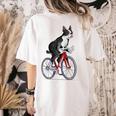 Boston Terrier Riding Bicycle Cute Bostie Biker Raglan Baseball Tee Women's Comfort Colors T-Shirt Back Print Ivory